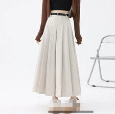 Pleated Women's A-line Long Skirts Vintage High Waist Office Elegance Fashion