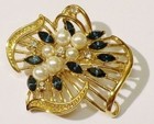 Broche Vintage Cristaux Saphir Diamant Perle - Navette, Modèle 4072, Qualité Supérieure