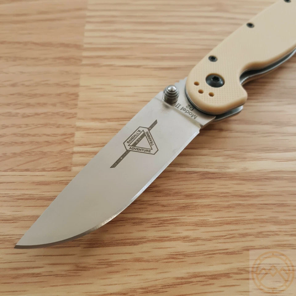 Cuchillo Plegable Ontario RAT II 3" D2 Herramienta Acero Punto de Caída Hoja Desierto G10 Mango Foto 2 de 4