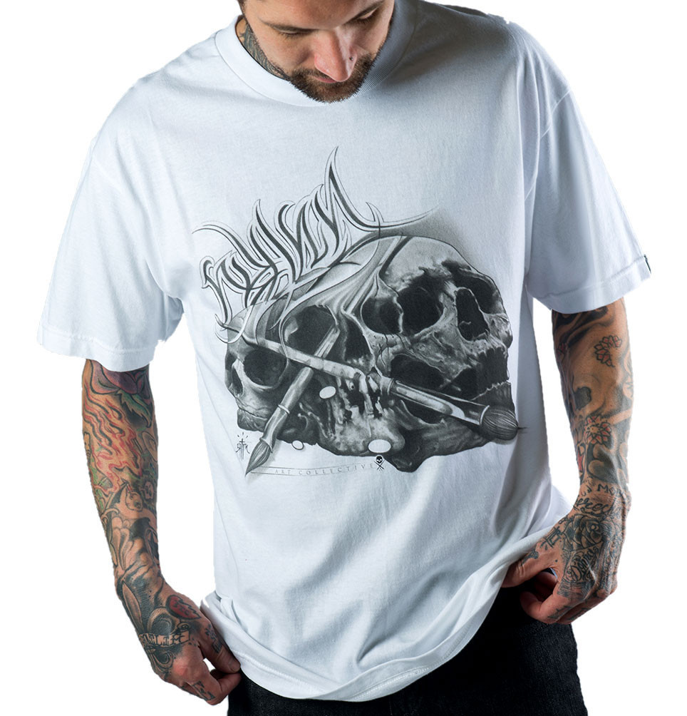 T-Shirt Sullen Clothing Martinez Badge Skull Punk Tattoo Rock Goth Blanc M-5XL