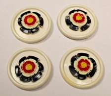 4 Vintage Multicolored Plastic Buttons - Shank Style - 1 5/8"
