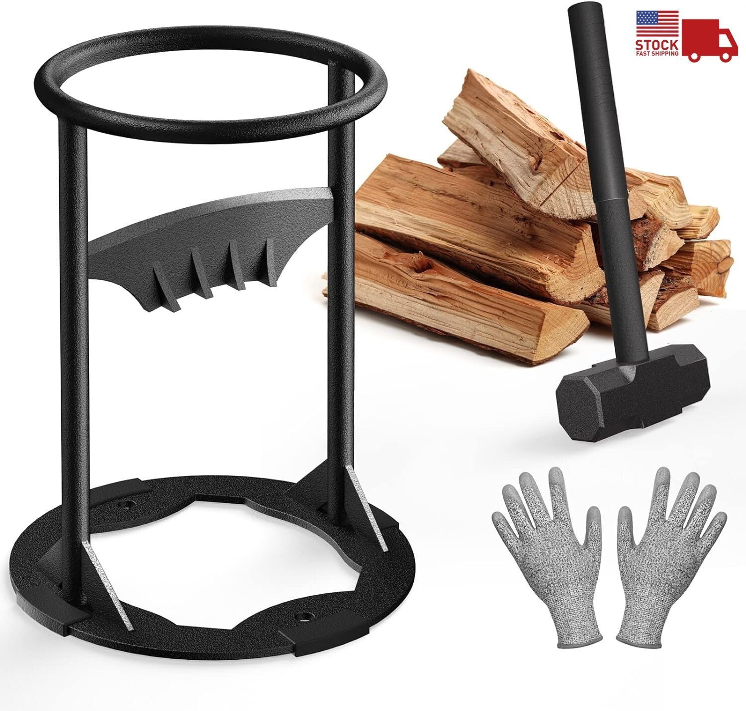 7.5" Kindling Firewood Log Splitter w/4Lbs Sledge Hammer Wood Cutter