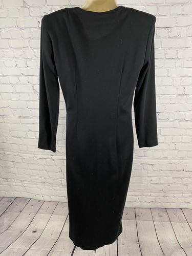 VTG All That Jazz Black Gold Button Shoulder Padded Long Seeve SheathDress 7/8 - Picture 4 of 10
