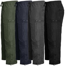 MENS CARGO COMBAT FLEECE LINED THERMAL ELASTICATED WINTER WORK BOTTOMS TROUSERS
