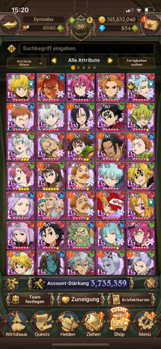 Compte Seven Deadly Sins Grand Cross - 18 Millions CC - Actif Day One - Android