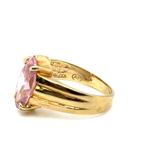 10KT YELLOW GOLD PINK DIAMONIQUE/CUBIC ZIRCONIA SOLITAIRE RING SIZE 4, 3.2 GRAMS - Picture 5 of 6