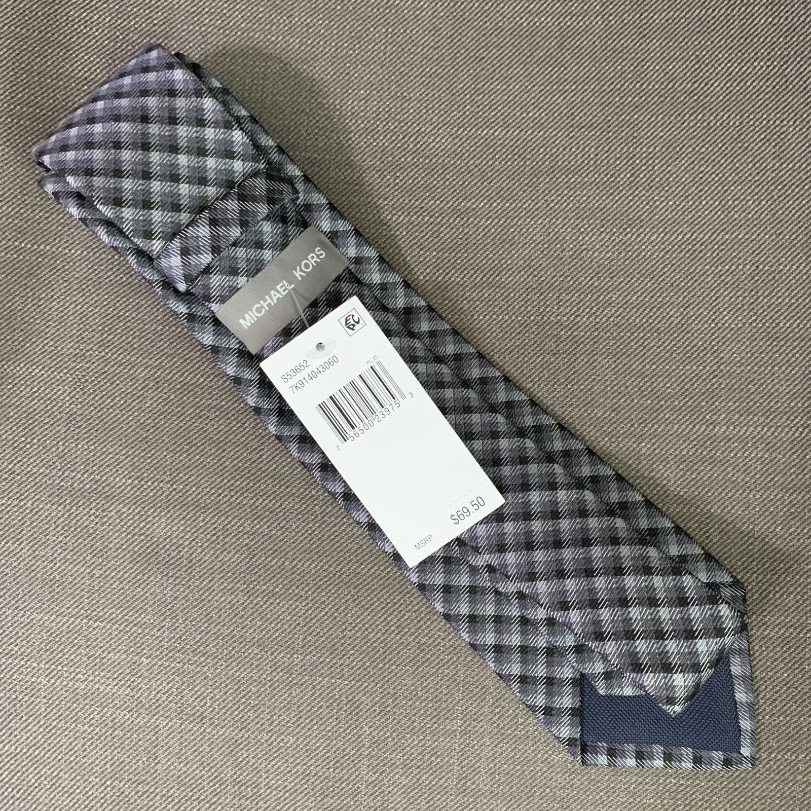 Michael Kors Men's Neck Tie Black Grey Check Silk Blend NWT thumbnail 3