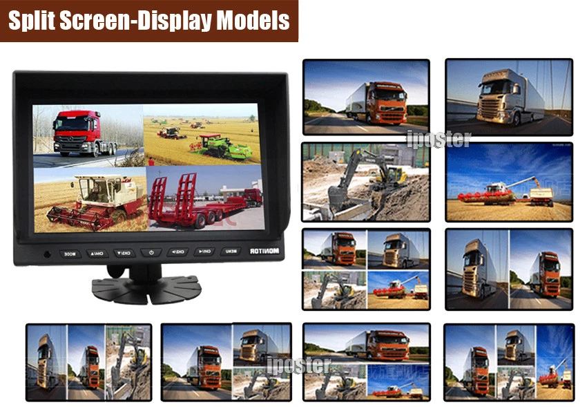 AHD 9" Quad Monitor Split Screen 4 Pin 4x Ir Ccd Side Rear View Camera For Truck - Image 3 of 4