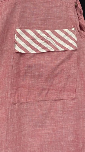 Vintage 1940s red dress, white stripe pink cotton short sleeve, A line S M - Picture 5 of 15