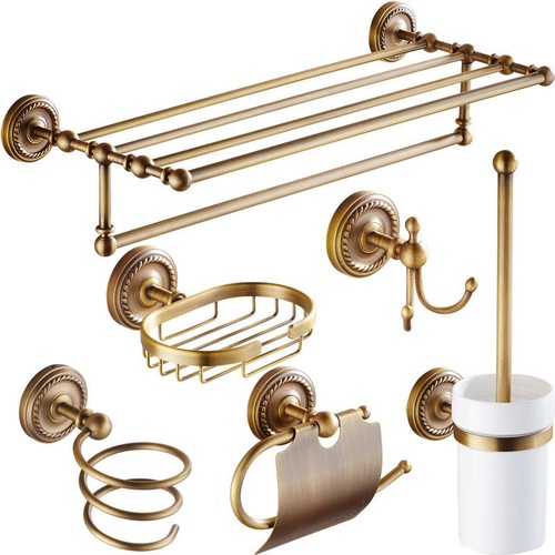 Bathroom Hardware Set Antique Brass 6PCS Set Bath Accessorys Rack Holder