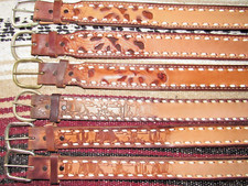 Vintage Western C M Co Buckstitch Leather Belts 6 pc Size 28 NEW