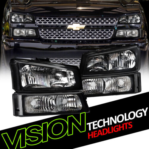 For 03-06 Silverado/Avalanche Black Headlights w/Parking Bumper Turn Signal nb - Picture 1 of 3