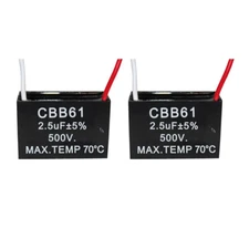 2PCS 500V 2.5UF CBB61 Ceiling Fan Motor Running Capacitor 2 Wire 50/60 Hz