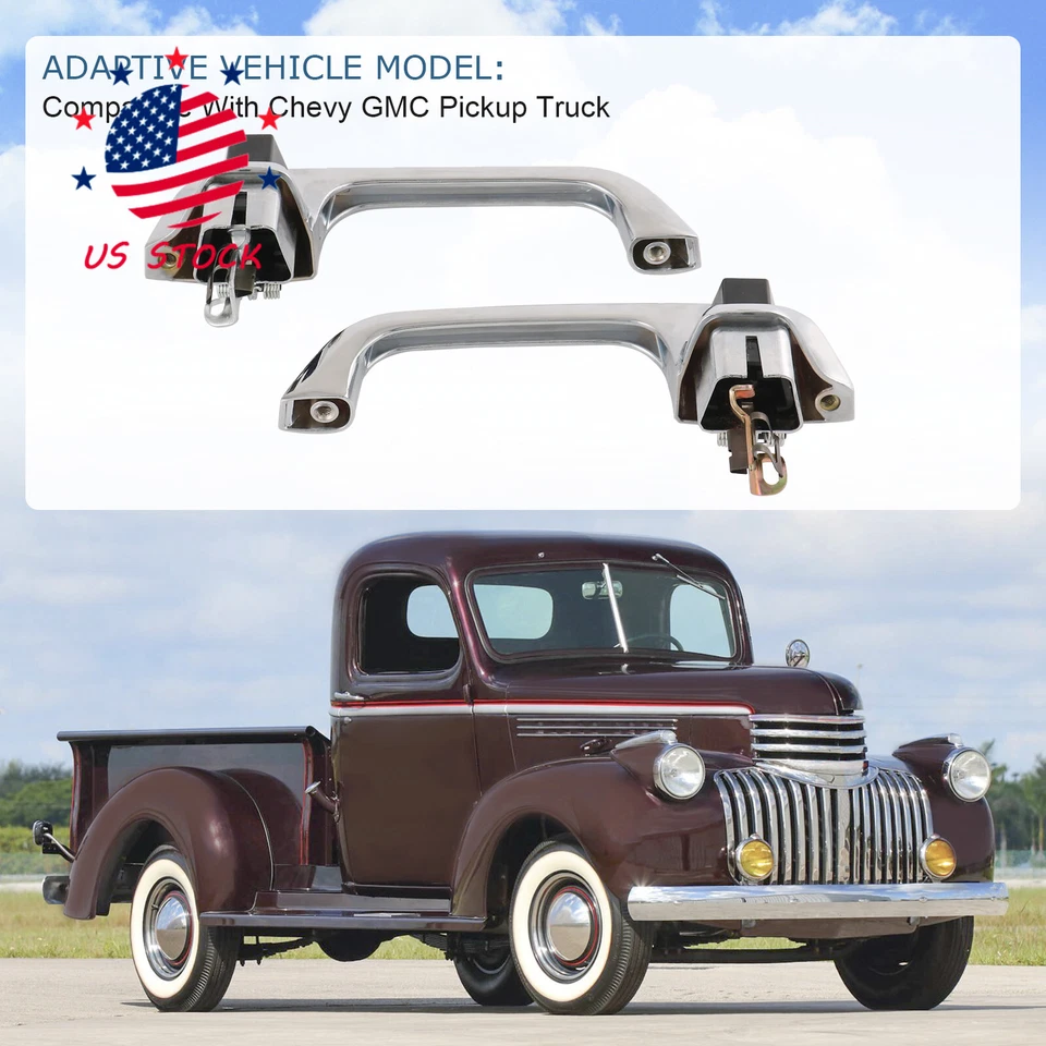 Juego 2x Par de manijas de puerta exterior exterior cromadas para camioneta Chevy GMC Foto 3 de 4