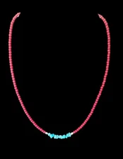 Native American “Dainty” Coral & Campitos Turquoise Necklace