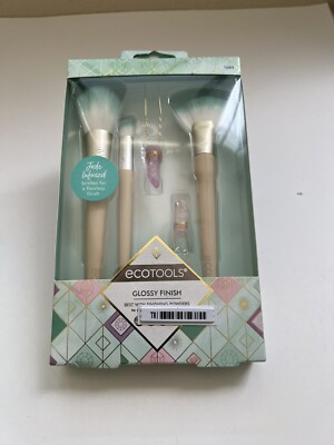Ecotools Glossy Finish Jade Infused Makeup 3 Powder Brushes Flawless Finish 