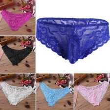 Mens Lingerie Lace Floral Sissy Panties Pouch Low Rise Bikini Briefs Underwear