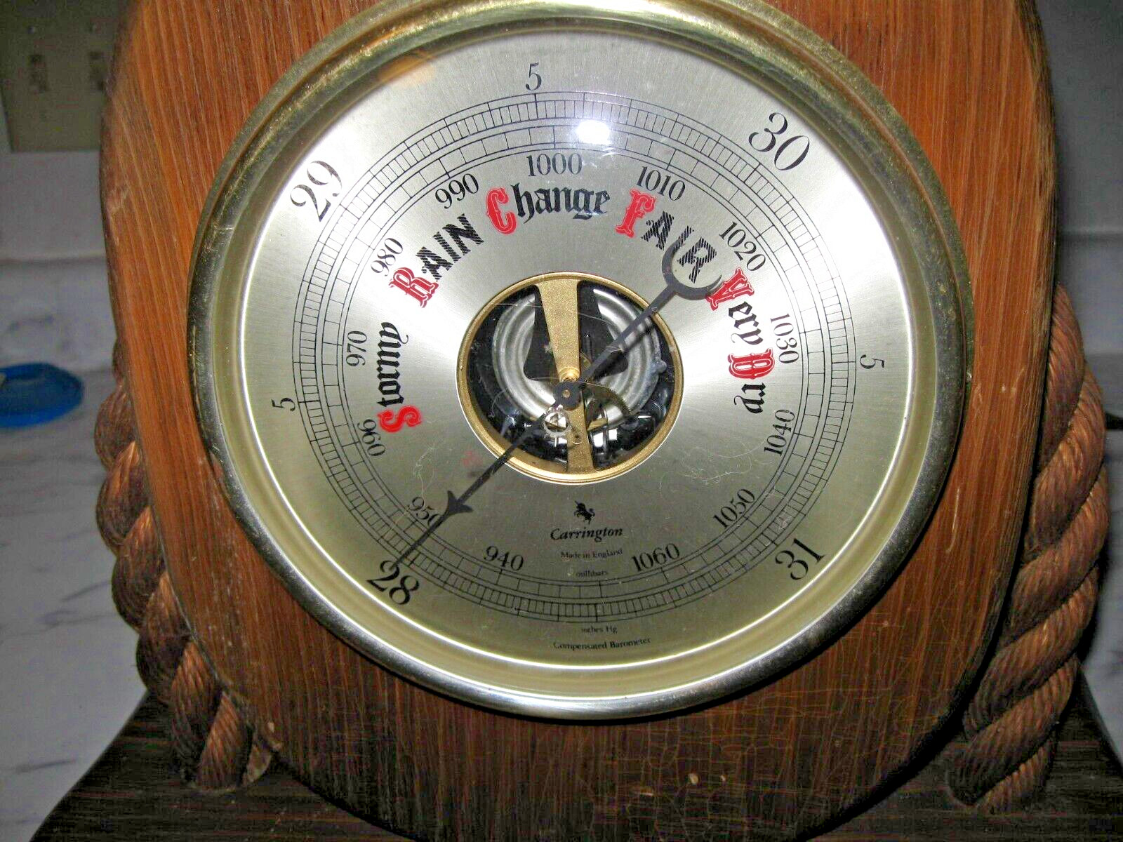 Old Vtg CARRINGTON Nautical Table Lamp With Barometer Rope Block & Tackle