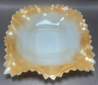 Vintage Indiana Milk Glass Peach Luster Ruffle Edge Diamond Cut Square Dish