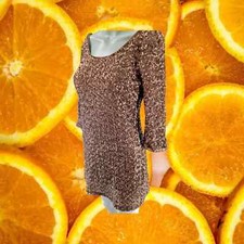 Forever 21 Gold Sequin 3/4‎ Sleeve Mini Dress Size Small