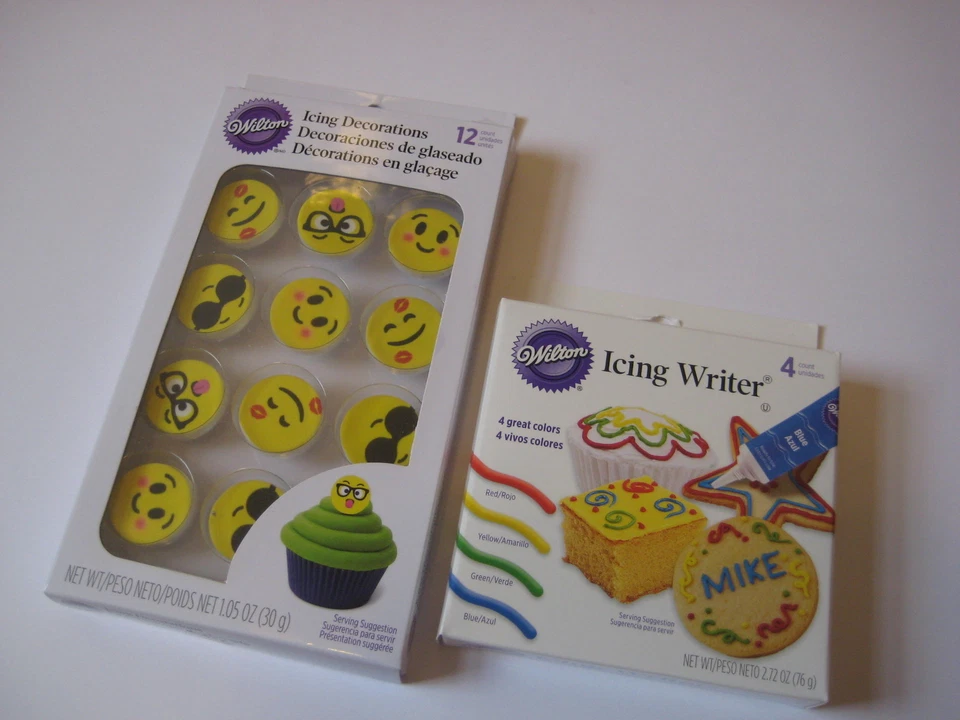 NEW Wilton Emoji Icing Decorations & Icing Writer set party baking cupcake cake - Image 2 of 3