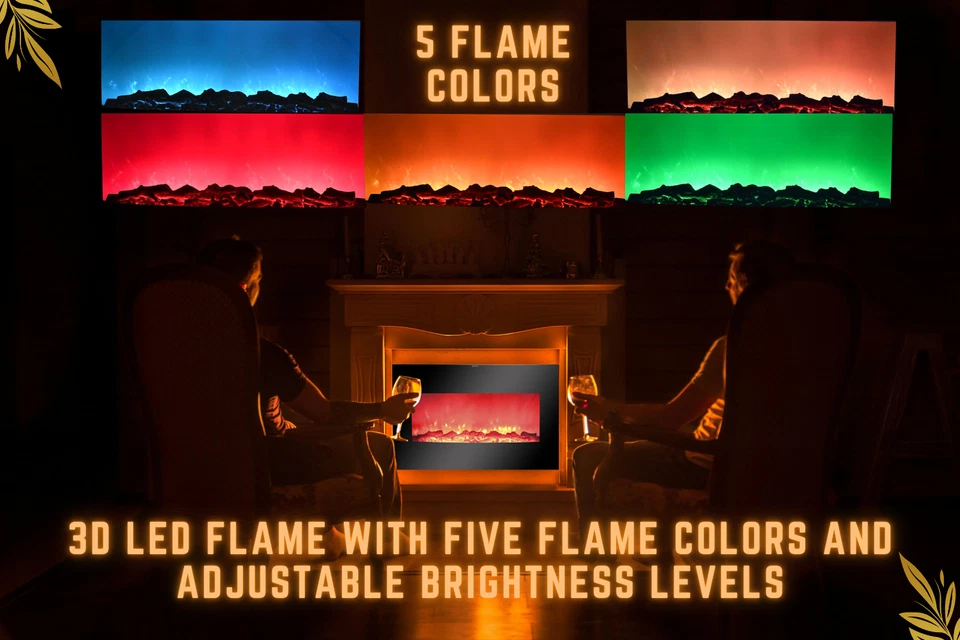 38 Inch Electric Fireplace Heater Stove | Tempered Glass Curved Screen with Log - Image 4 of 4