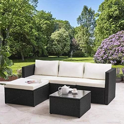 MODERN RATTAN GARDEN FURNITURE SOFA SET LOUNGER 4 SEATER OUTDOOR