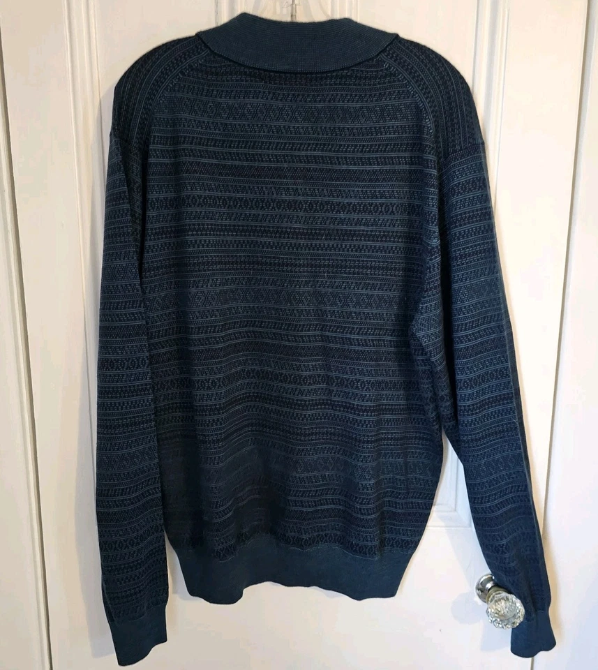 NWT Cutter &Buck Sweater Mens Large Mock Neck Pullover Blue Jacquard Merino Wool - Image 2 of 4