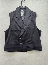 Punk Rave Vest Mens Medium Black Pinstripe Gothic Punk Tuxedo Waistcoat Belted