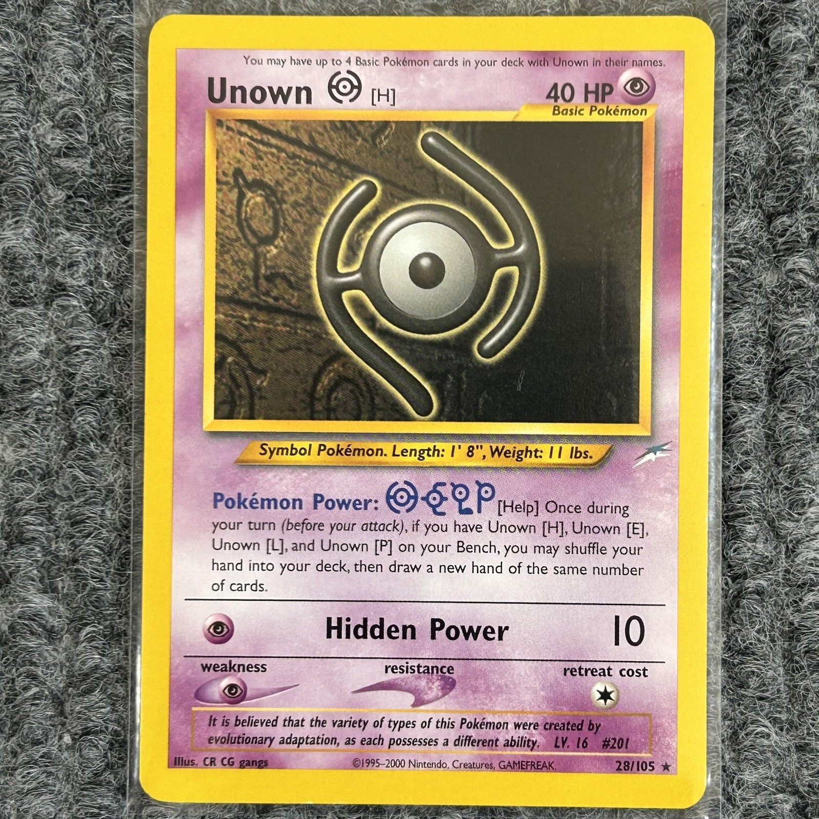 Vintage Pokemon Unown H Neo Destiny 28/105 Psychic Rare WOTC NM