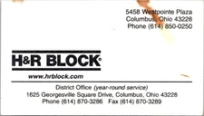 H&R Block Columbus Ohio Vintage Business Card #1