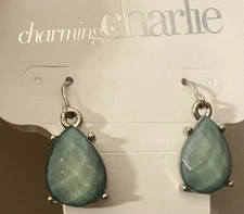 CHARMING CHARLIE NWT Azure Blue Pierced Earring Dangles Silver Tone Hooks 7/8”