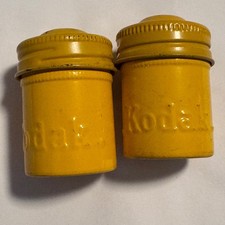 Vintage Kodak Embossed Yellow 35mm Film Canister Containers Lids Set of 2