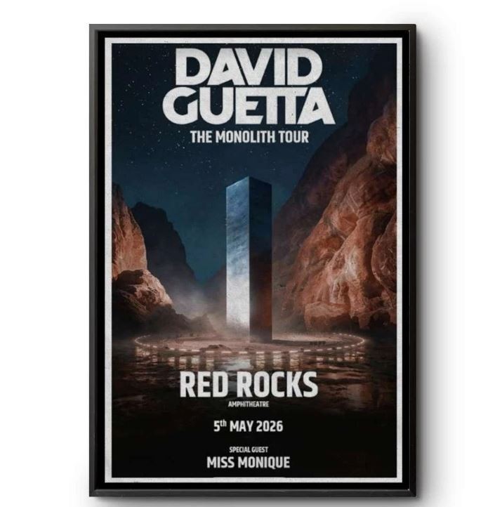 David Guetta Red Rocks 2026 Poster Monolith Tour Miss Monique Music Art Print