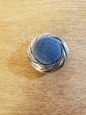 Vintage Western Button Covers Silvertone Set of 6 Blue Denim Designs 