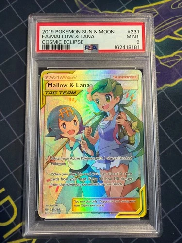 PSA 9 Mallow & Lana 231/236 Full Art Cosmic Eclipse Pokemon Tag Team