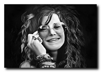 Janice Joplin Art Print, Cotton Canvas, Digital Paintbrush Style 24X36 Inches