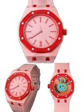 Pink & Red Royal Oak-Style Fashion Watch – Soft Pink Dial, Octagon Bezel, Sport