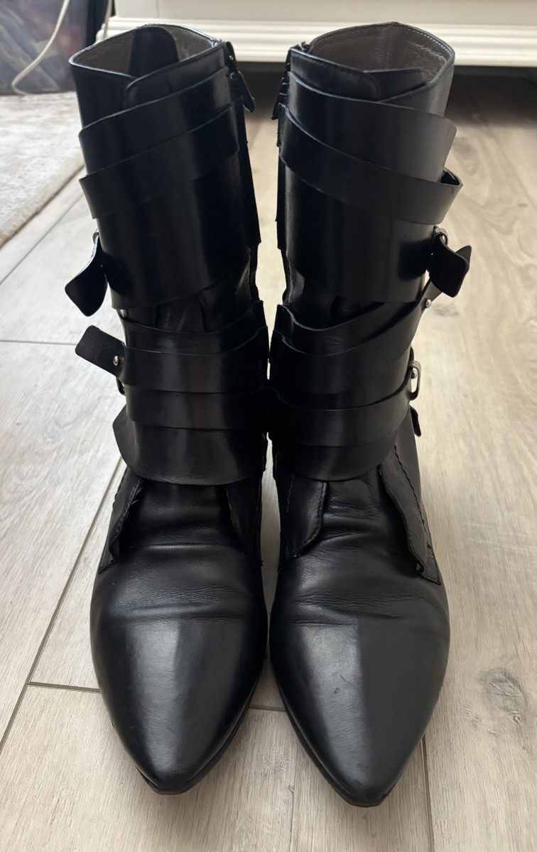 CNC Costume National Rare Mid Calf Moto Leather Boots Made  display picture 3