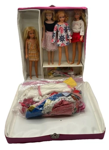 Huge Barbie Lot of 4 Vintage 60s-70s Skipper Dolls Clothes & Case **TLC Damaged*