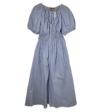 NWT Gap Midi Dress Blue Pinstripe Button Up Coastal Cottage Boho Preppy M Tall