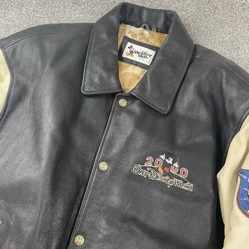 Vintage 2000 Walt Disney World Leather Varsity Bomber Jacket Member Patches Sz L image 5
