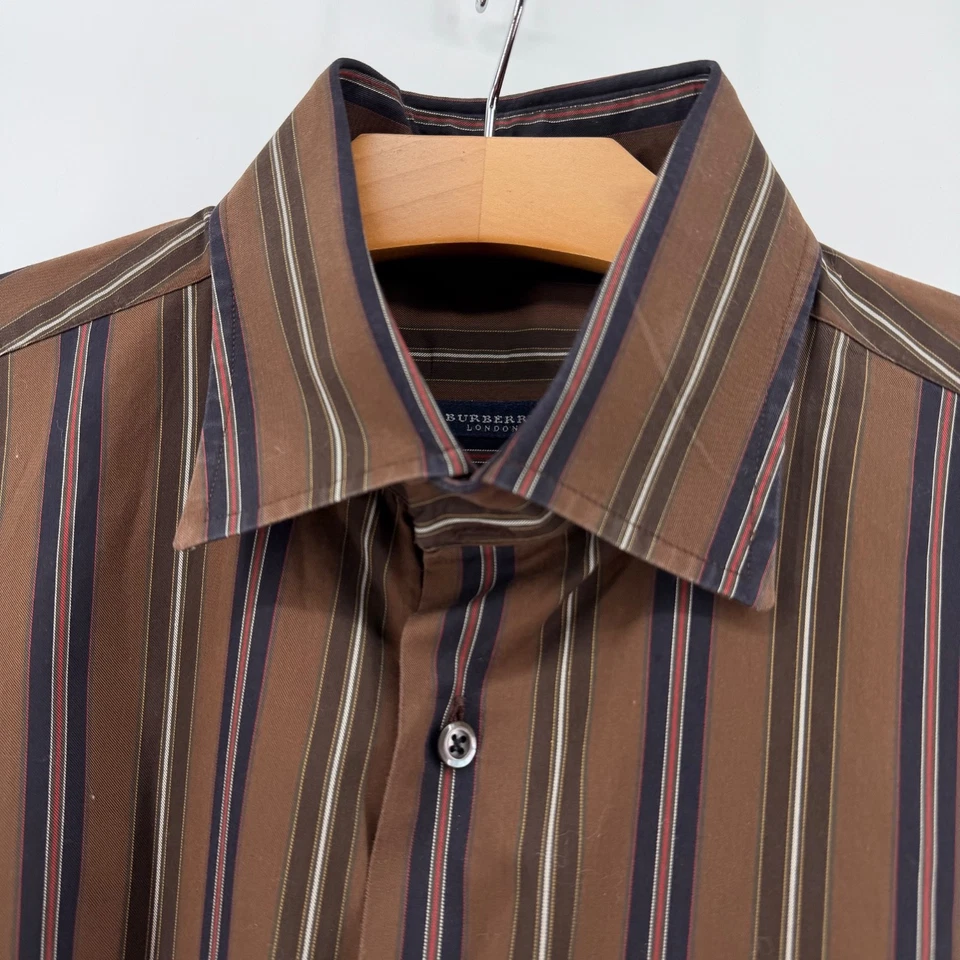 Camisa de vestir Burberry London para hombre 17/39 - LT - marrón manga larga - falta botón Foto 3 de 4