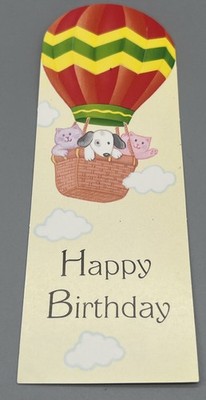 Vintage Hallmark Happy Birthday Dog Cats Hot Air Balloon Bookmark 5'' SEE 1pc