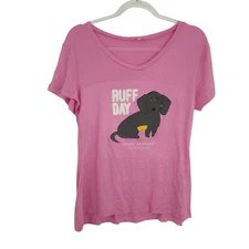 Women Simply Southern Pink V Neck Ruff Day Pajama Top Medium Women Pajama Shirt