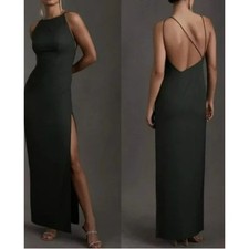 BHLDN Marta Crepe Bridesmaid Dress in Forest Green Strappy Spaghetti Strap Sz 10