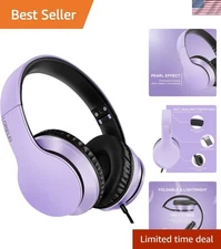 X6 Over-Ear Headphones with Microphone, Purple-Black Lightweight Foldable & P...