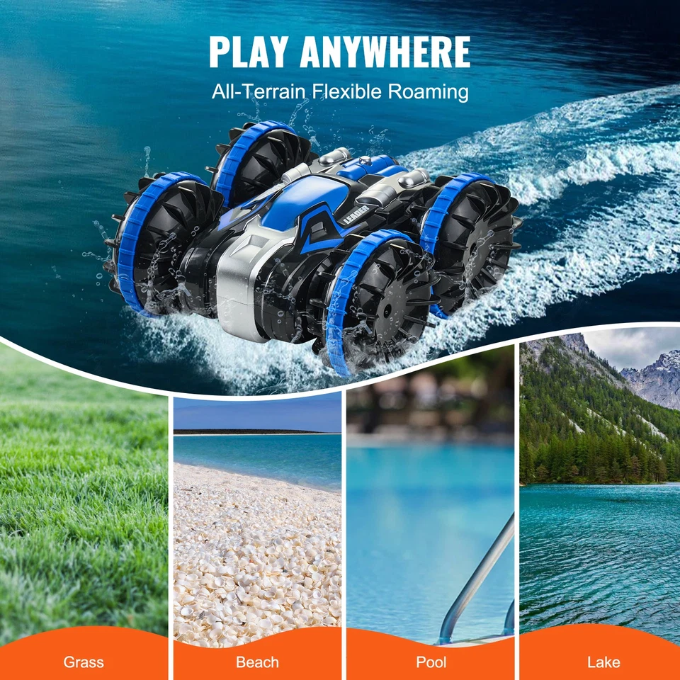 VEVOR Voiture Télécommandée Amphibie 2,4 GHz 4WD Jouet RC Enfants Adultes Bleu - Photo 4/4