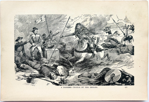 1888 Dashing Charge Soldiers Indians Wood Engraving Wild West Victorian War A1C - Picture 2 of 2