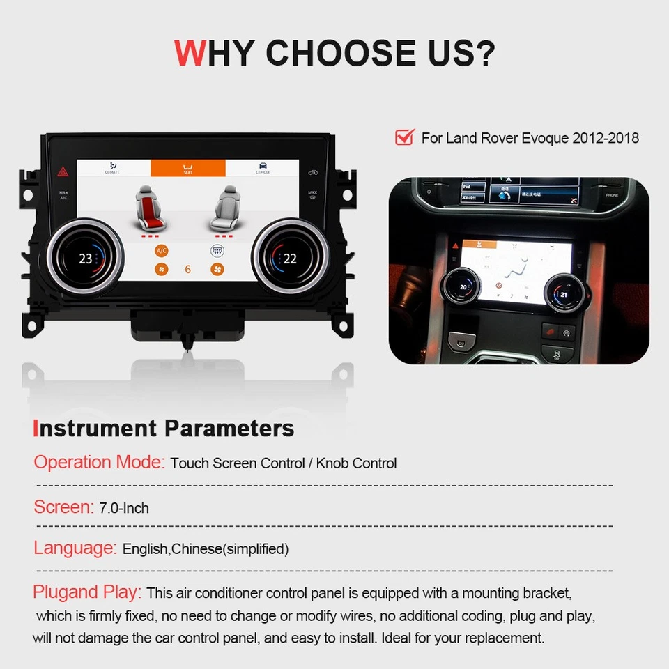 7'' Car LCD Air Condition Panel Touch Screen For Land Rover Evoque 2012-2018 - Image 3 of 4